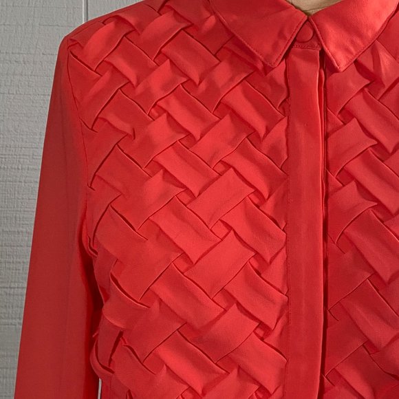 ASOS Hot Pink Semi Sheer Cropped Pleated Top Shirt - Picture 2 of 6